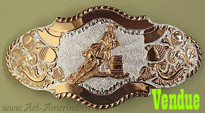 Boucle de ceinture américaine western country, scène équitation western de barrel racing