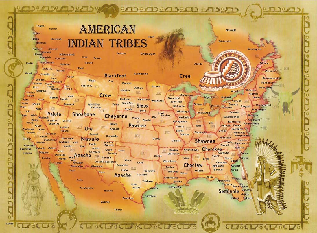 Localisation des différentes Tribus ou Nations Amérindiennesaux USA