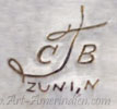 CTB hallmark on indian jewelery for Charlotte Bradley Zuni Native Amarican